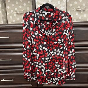 DVF Red and Black Leaf Print Blouse